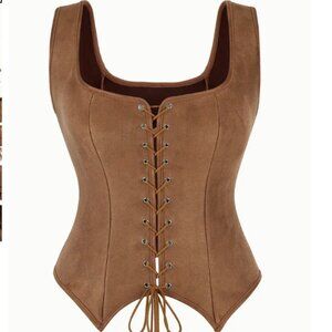 Faux Suede Bustier - Cognac lace up sleeveles top - Boho Western - Medium